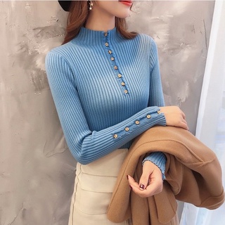 Áo len tay dài 3 phân nút gỗ cổ cao