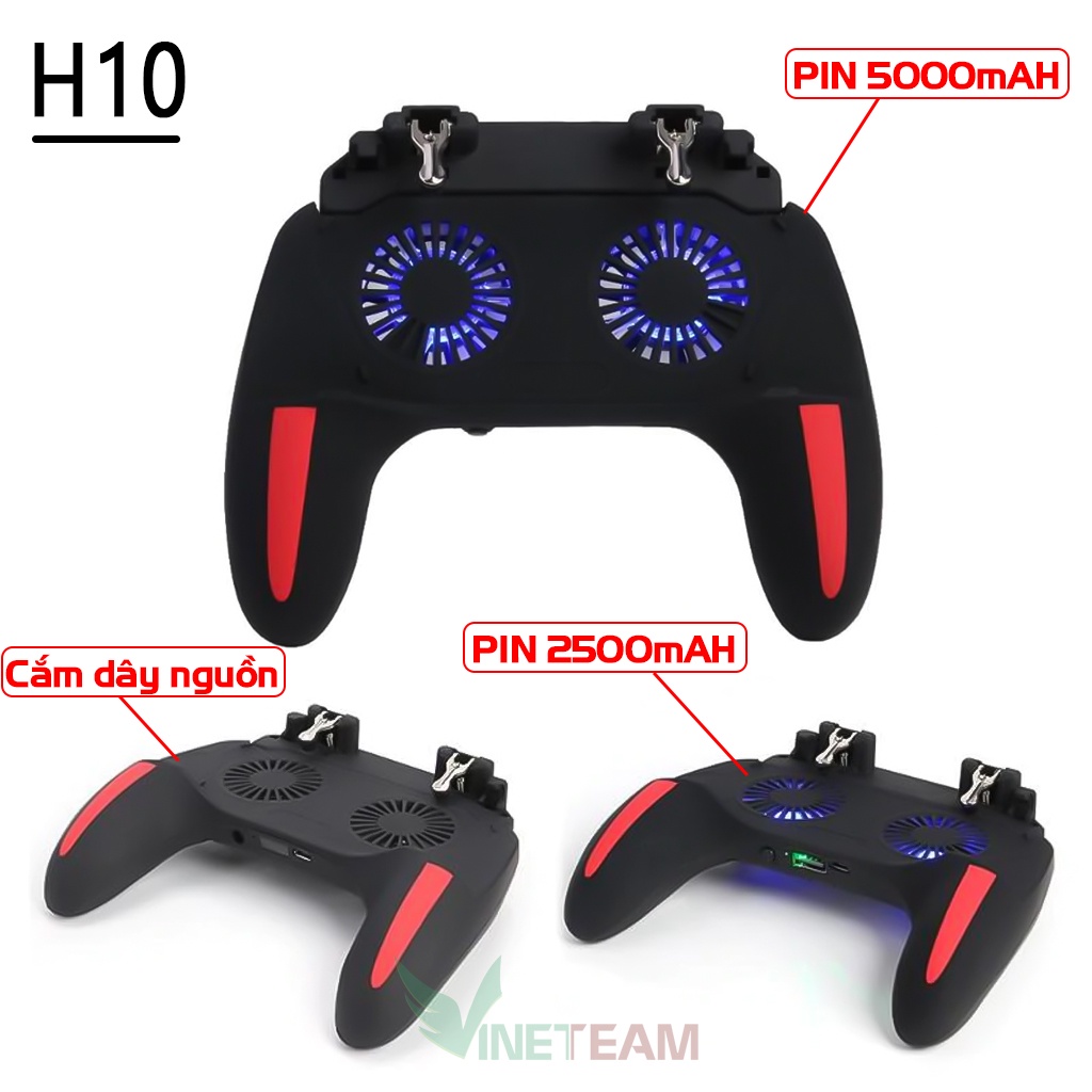 Tay cầm H10 có nút bấm bổ trợ và tích hợp sạc dự phòng 2500 5000 mAh hỗ trợ chơi game trên điện thoại