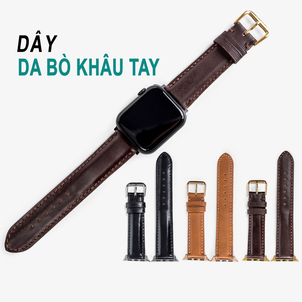 Dây Apple watch da bò-khâu tay thủ công D106- dây Apple watch series 3 - 4 - 5 - 6 - 7 - Bụi Leather