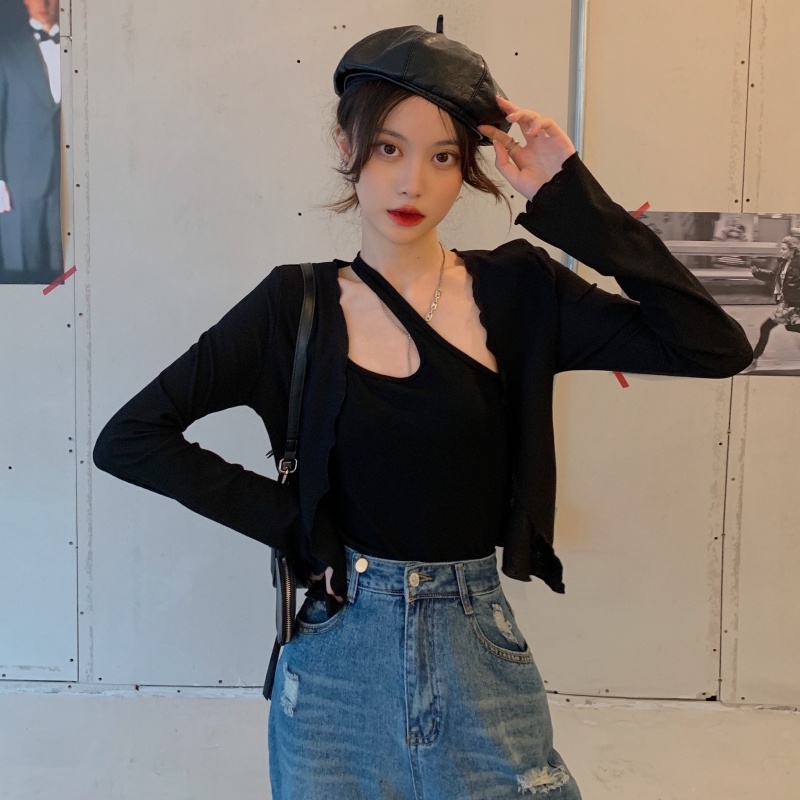 ZHELIHANGFEI Áo Cardigan Dài Tay Lưng Cao Xinh Xắn Dành Cho Nữ
