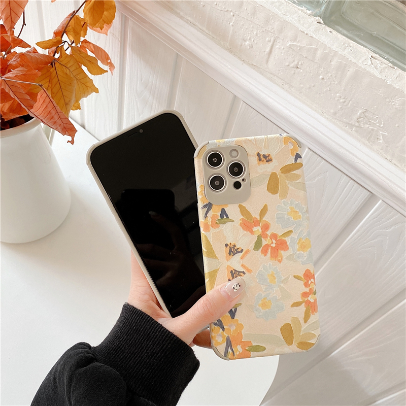 iPhone 12 Pro Max Silk Pattern Oil Painting Style Flowers Soft Case Mobile Phone Cover Accessories Gadgets iPhone 11 Pro Max Xs Max SE 2020 12 Mini XR 7 8 Plus Cases Covers Silicon Colorful Apple Case