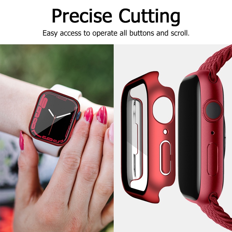 Miimall bảo vệ màn hình Ốp Lưng cho apple Watch 8 7 41/45mm 2 Trong 1 Ốp Kính cường lực bảo vệ màn hình Cho đồng hồ cho apple iwatch 7 series 8 41mm 45mm Case