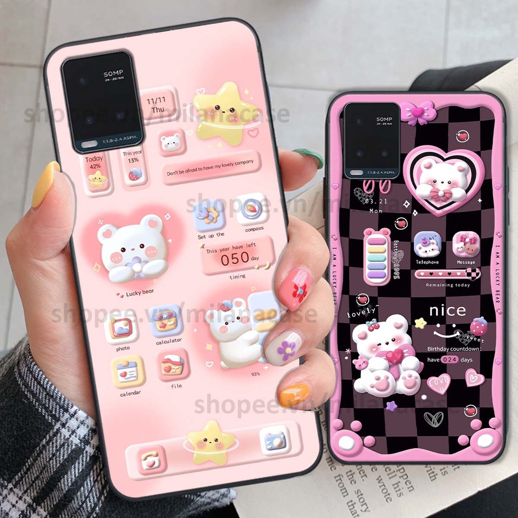 Ốp Vivo Y21 / Y21s / Y33s / T1x hình đồng hồ icon gấu mèo cute cực dễ thương ngộ nghĩnh