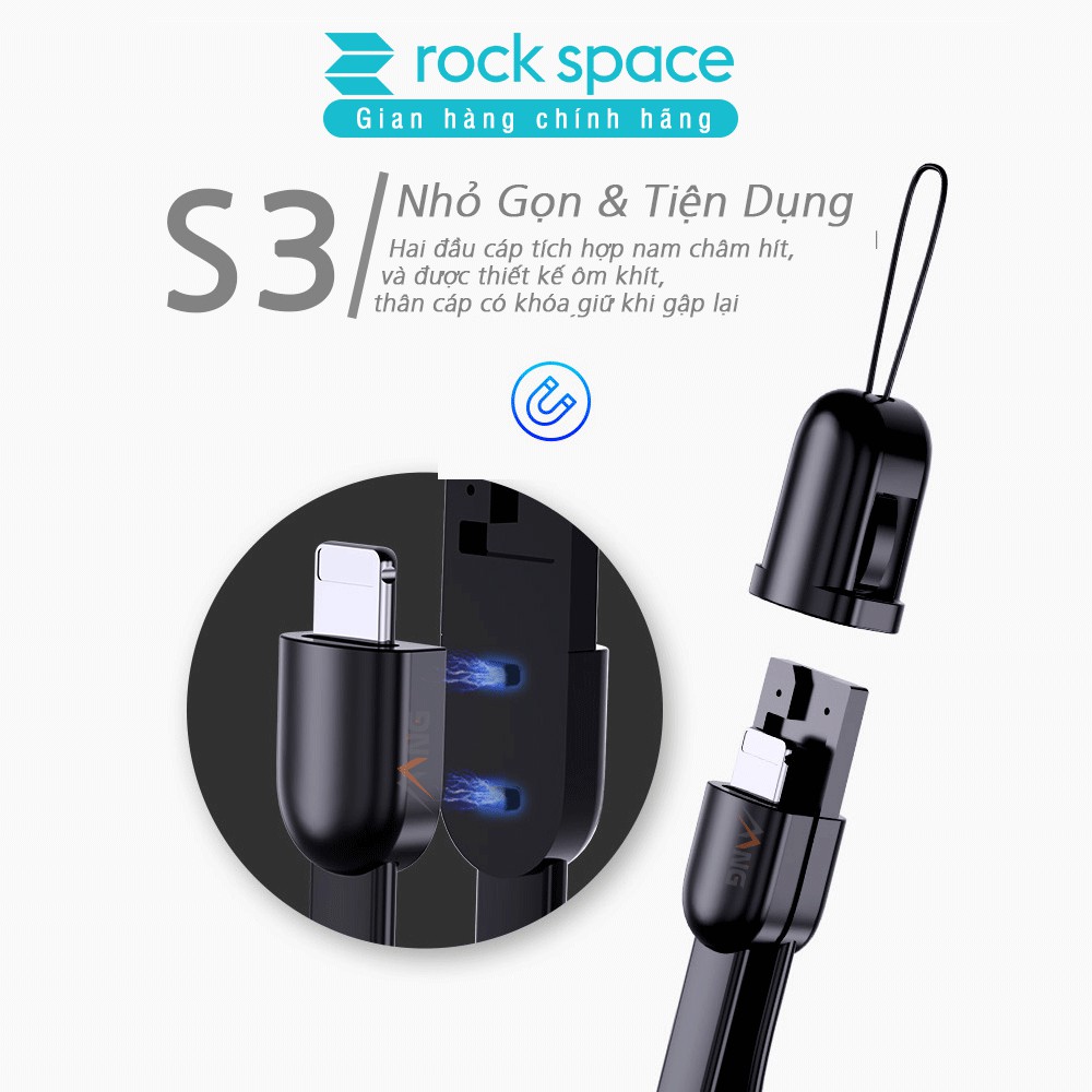 Cáp ngắn Rockspace S3 dành cho điện thoại màu đen, trắng,móc khóa, nam châm