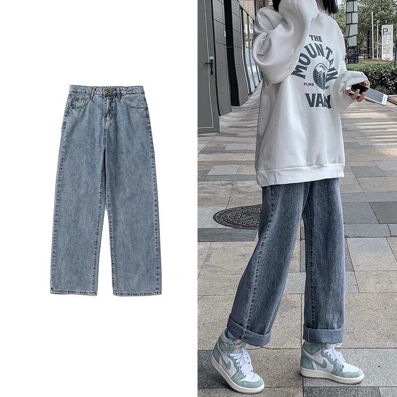 Quần Jean Ống Rộng Cạp Cao Ulzzang SIMPLE JEANS  [ 2 Màu - Có Bigsize ] - Ginni