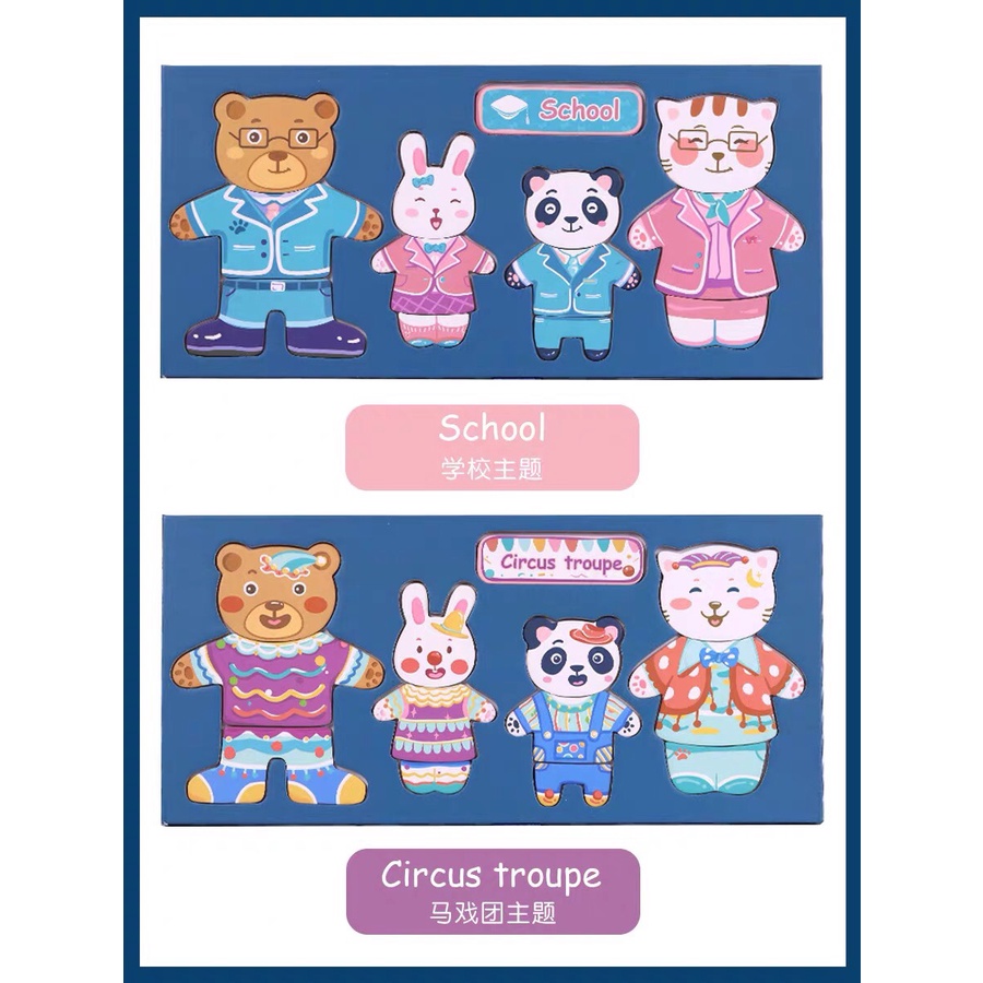 Trò chơi ghép hình thay trang phục gia đình gấu kèm bút viết bảng