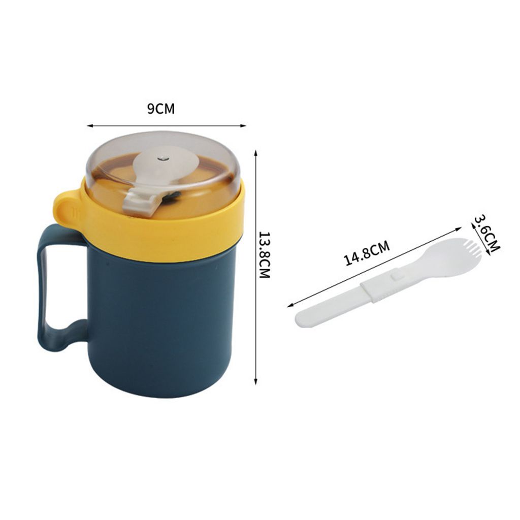 1 cốc đựng súp/cà phê bằng nhựa màu trơn không rò rỉ kiểu Nhật Bản dung tích 500ml