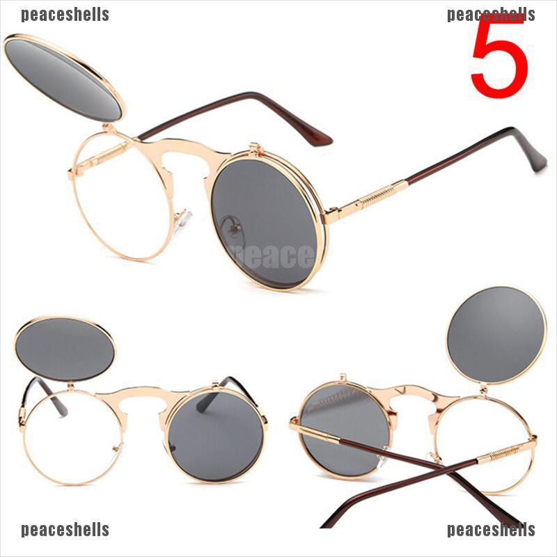 Kính Mát Gọng Tròn Dạng Lật Phong Cách Steampunk Cổ Điển Thời Trang