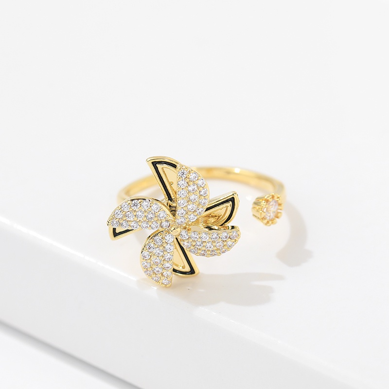 [Jiudoulan] Nhẫn Hở Mạ Vàng Hình Cối Xay Gió Nhỏ Có Thể Điều Chỉnh Cho Nữ