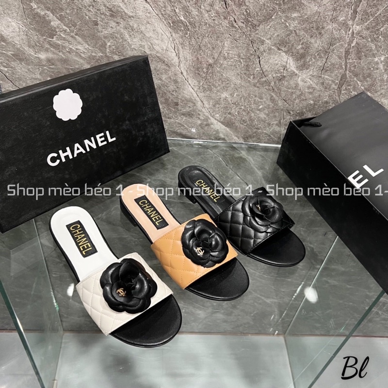 Dép cn hoa trà quai ngang đế bằng fullbox