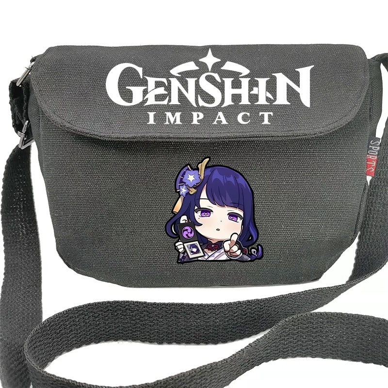Túi đeo chéo in hình nhân vật Genshin Impact Lôi thần raiden Shogun Ayaka Kazuha Venti Hutao Zhongli