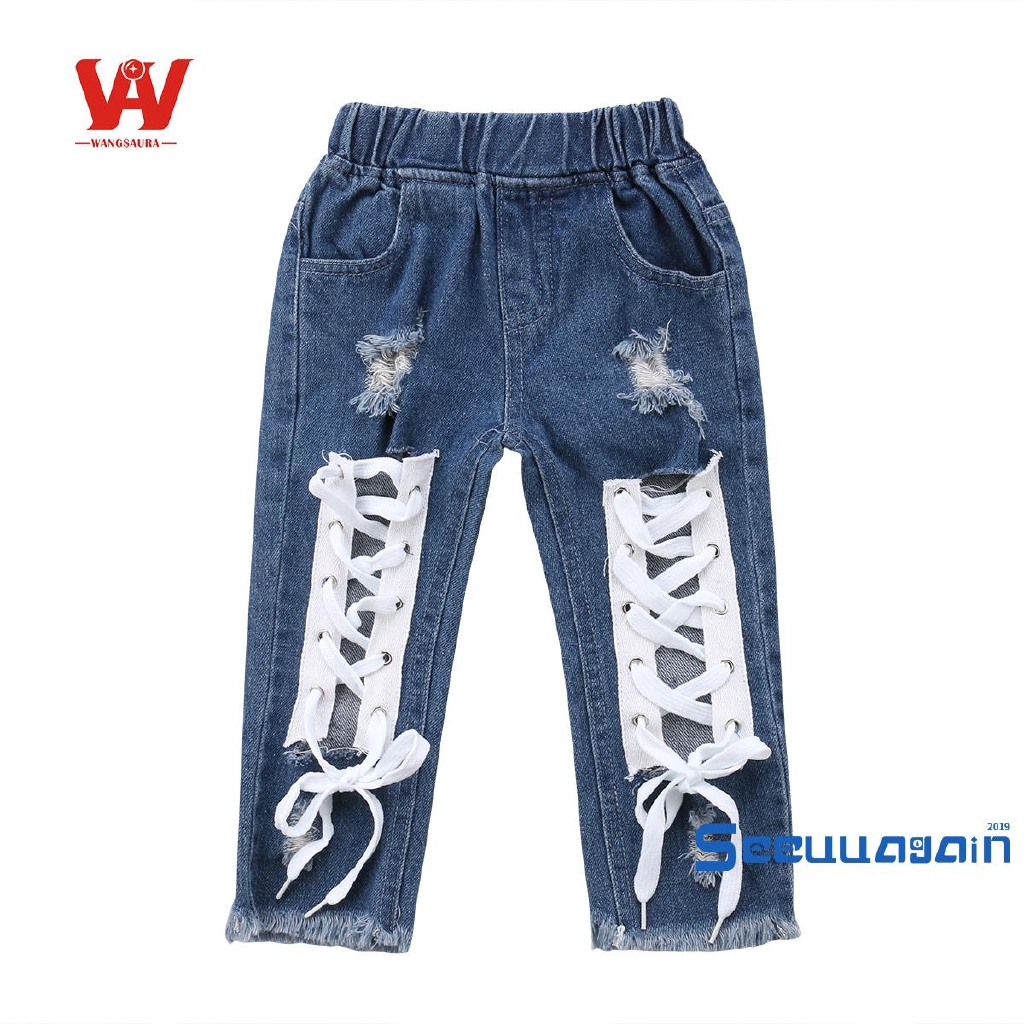 Quần Jeans Dài Phối Dây Cho Bé