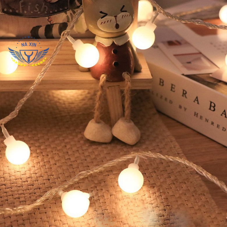 Đèn LED trang trí dây bóng tròn vàng ấm không nháy dùng pin tiện lợi, dùng đi du lịch cắm trại dã ngoại tiện lợi-DCP7