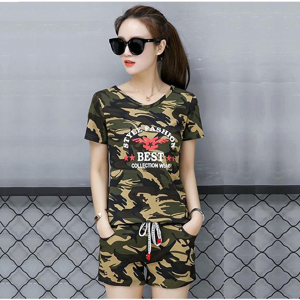 SET BỘ ÁO VÀ QUẦN SHORT RẰN RI PHỐI LÍNH