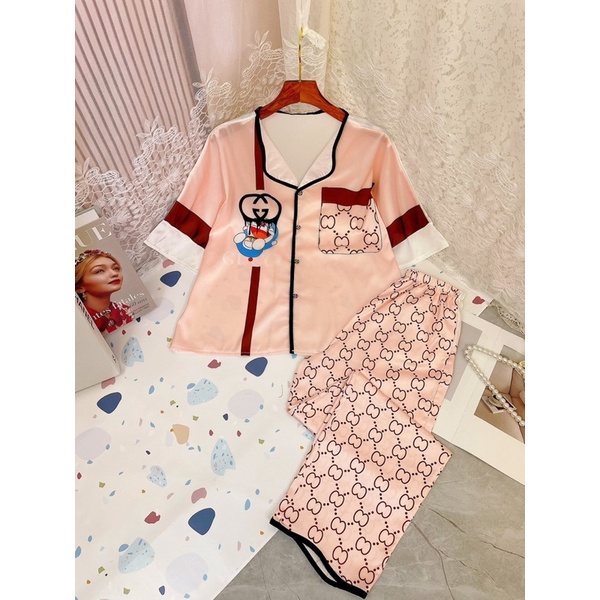 (Dưới 65kg) Đồ bộ dài cổ lượn Lụa cao cấp 😊 - tay ngắn quần dài | BigBuy360 - bigbuy360.vn