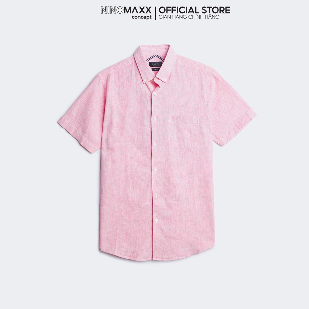 Ninomaxx Áo Sơ Mi Nam cộc tay dáng regular fit nhiều màu cotton pha lanh 1811008
