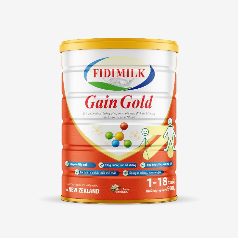 (Thanh lý sữa bị móp hộp) Sữa bột Fidimilk Gain Gold 900g cho người gầy, ăn uống kém từ 1 đến 18 tuổi