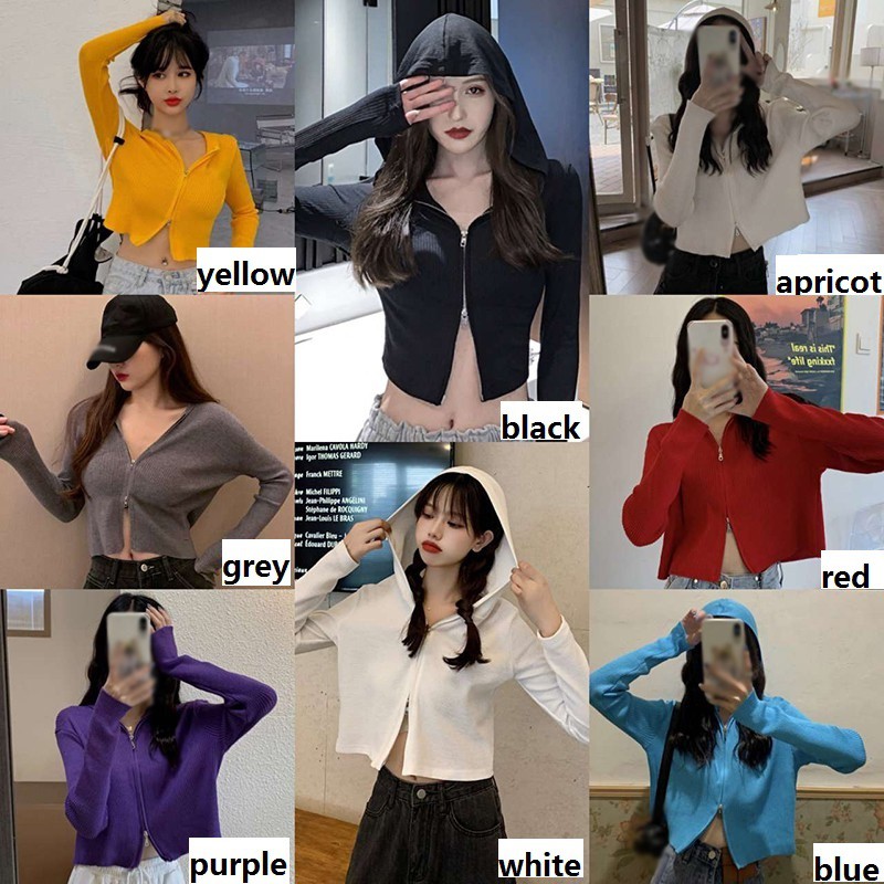 Áo Khoác Cardigan Dệt Kim Tay Dài Màu Trơn Phối Khóa Kéo Cá Tính Cho Nữ