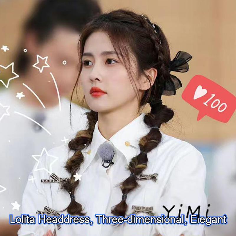 Kẹp Tóc Nơ Lưới Ba Chiều Màu Đen Phong Cách Lolita