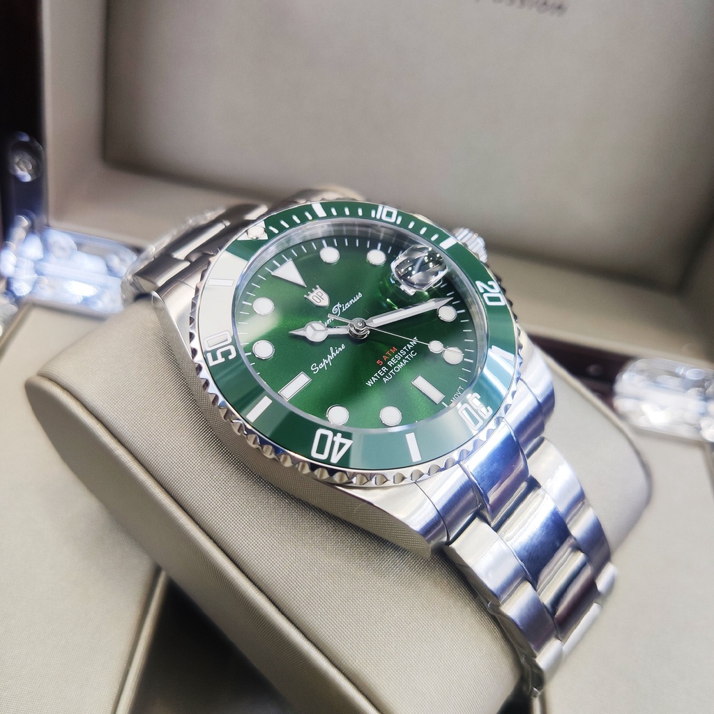 Đồng hồ nam Olym Pianus Submariner OP899832AGS-XL - Mặt xanh lá mạnh mẽ với kính sapphire