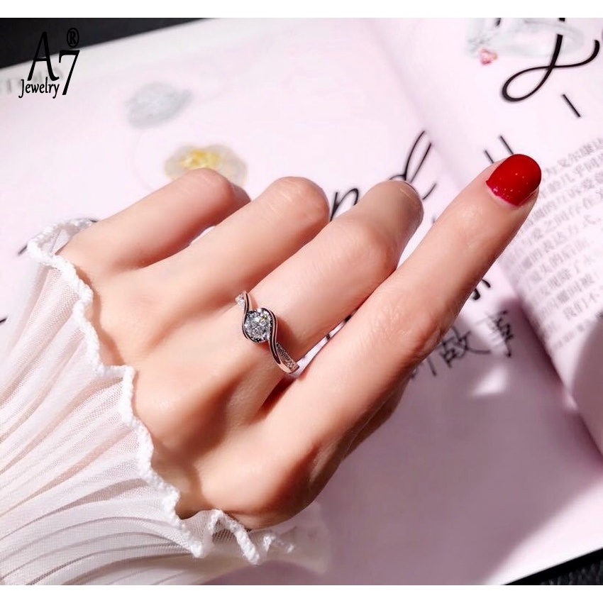 Nhẫn mạ vàng trắng 18K đính đá kiểu dáng sang trọng dành cho nữ