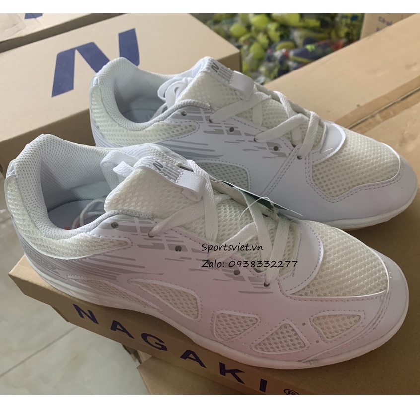 Giày đánh cầu lông nam nữ Nagaki chính hãng màu trắng bảo hành 2 tháng đế cao su non đế kép đánh sân bê tông tốt