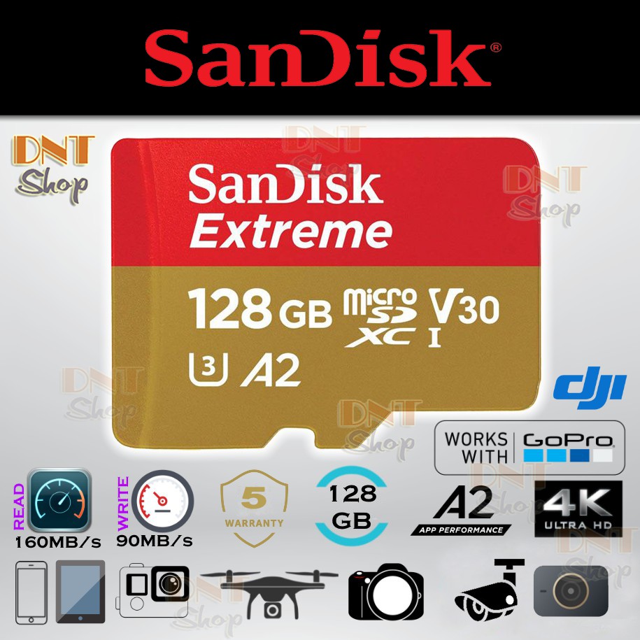 Thẻ nhớ MicroSDXC SanDisk Extreme A2 - 128GB V30 U3 4K Class 10 UHS-I 160MB/s (SDSQXA1-128G-GN6MA) | WebRaoVat - webraovat.net.vn