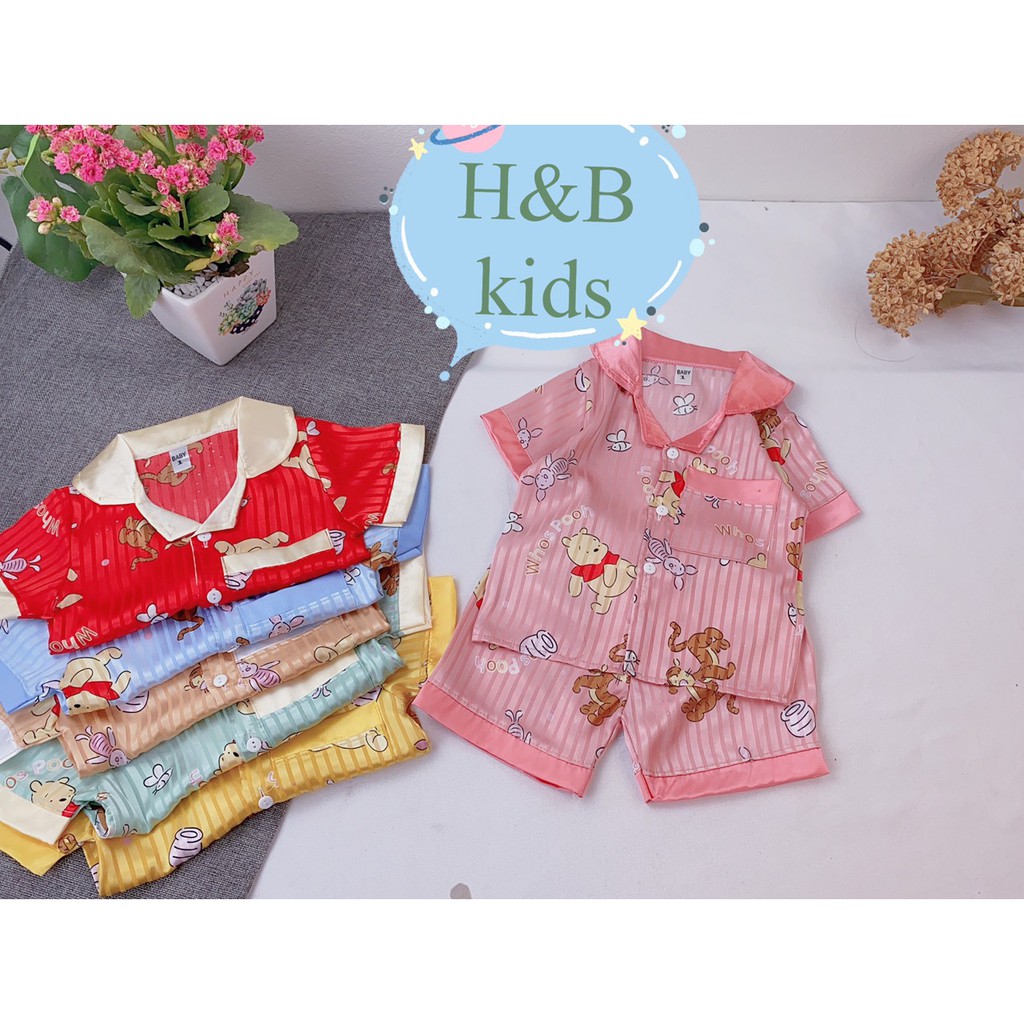 [Mã FAMAYFA2 giảm 10K đơn 50K] Bộ Pijama Lụa Cao Cấp Họa Tiết Gấu Pooh Dễ Thương Bộ Mặc Nhà Cho Bé V267 - NamKidShop