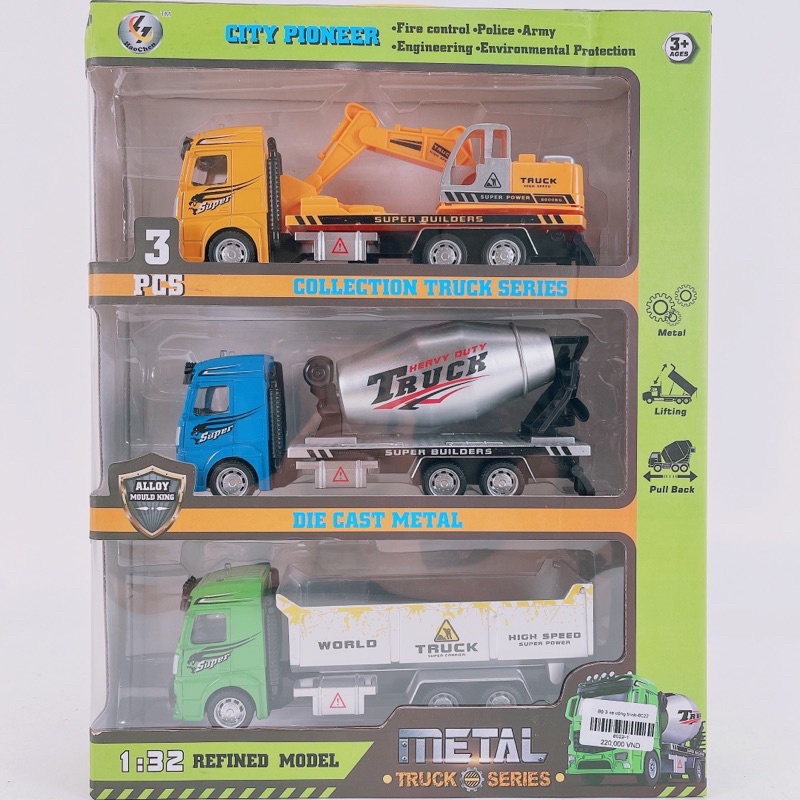 Bộ Đồ Chơi Mô Hình Xe Công Trình-Set 3 Xe Công Trình-Trộn,xúc,cẩu…