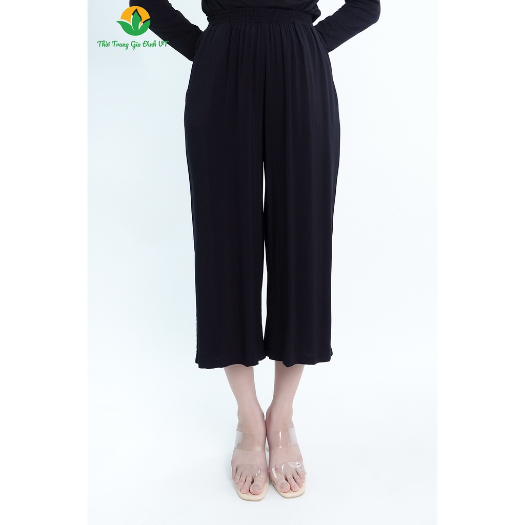 Quần lửng đen nữ thu Việt Thắng chất lanh Q05.2301