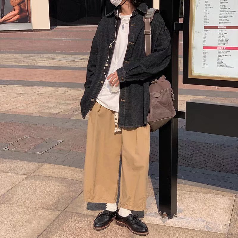 Quần ống rộng Màu Nâu Phong Cách Retro Nhật Bản Thời Trang Mùa Hè Cho Nam