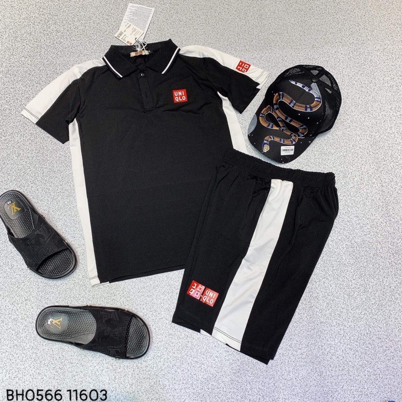 SIÊU GIẢM GIÁ💥Bộ hè nam cổ bẻ kẻ sọc đen trắng chất thun siêu thấm hút hồ môi | BigBuy360 - bigbuy360.vn