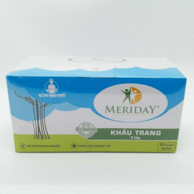 (Màu Xanh) Hộp 50 khẩu trang y tế 3 lớp Meriday Bông Bạch Tuyết (Việt Nam)