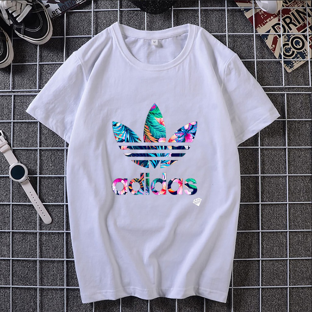 Áo thun unisex ngắn tay không cổ nam nữ đẹp ADlDAS hoa lá cành In Ấn Theo YC | BigBuy360 - bigbuy360.vn