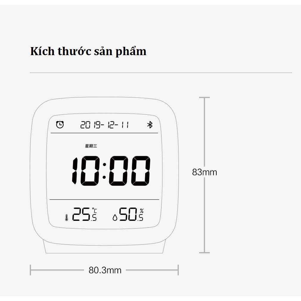 Đồng hồ báo thức Xiaomi Qingping CGD1 (kết nối Mihome, báo nhiệt độ, độ ẩm)