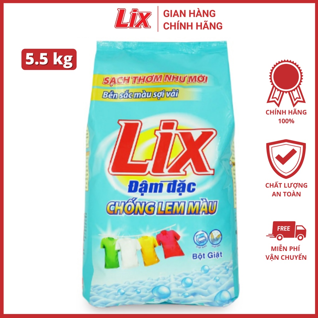 Bột giặt Lix chống lem màu 5,5KG EM558 làm sạch mọi vết bẩn cứng đầu giữ quần áo bền màu sợi vải sạch thơm như mới