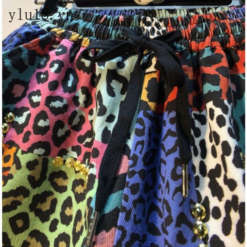 Hàng Có Sẵn Quần Short Dây Rút Ống Rộng Lưng Thun Co Giãn In Họa Tiết Da Báo Hạng Nặng Thời Trang Mùa Hè 2022