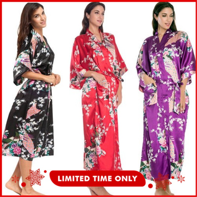 Áo ngủ kimono in họa tiết thời trang cho nữ