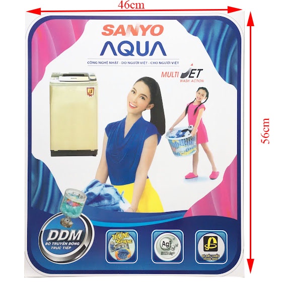 Miếng dán máy giặt Sanyo SIZE LỚN[IN ĐẸP, SẮC NÉT] tem dán máy giặt Sanyo