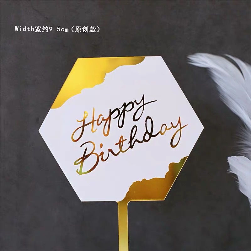 Set 10 MIca Hình Chữ TRắng Vàng Trang Trí Bánh
