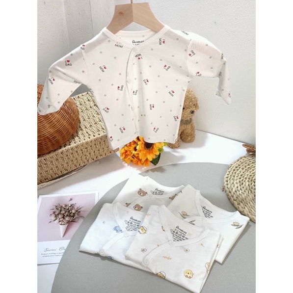 Áo Sơ Sinh dài Tay Cài Lệch Chất Cotton Siêu Mềm Mịn, Mát Cho Bé Trai, Bé Gái Sơ Sinh (Size 0-3M Đến 6-9M)