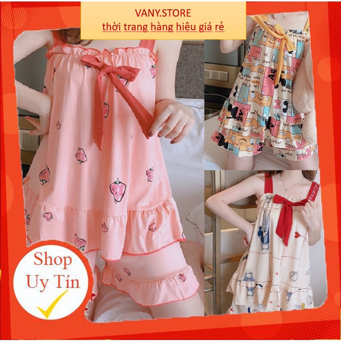 Đồ Ngủ Nữ FREESHIP Bộ Ngủ Áo 2 Dây Cute Siêu Đẹp Siêu Rẻ Hot Hit 2021 Phối Hoạ Tiết Trẻ Trung mã DAY101