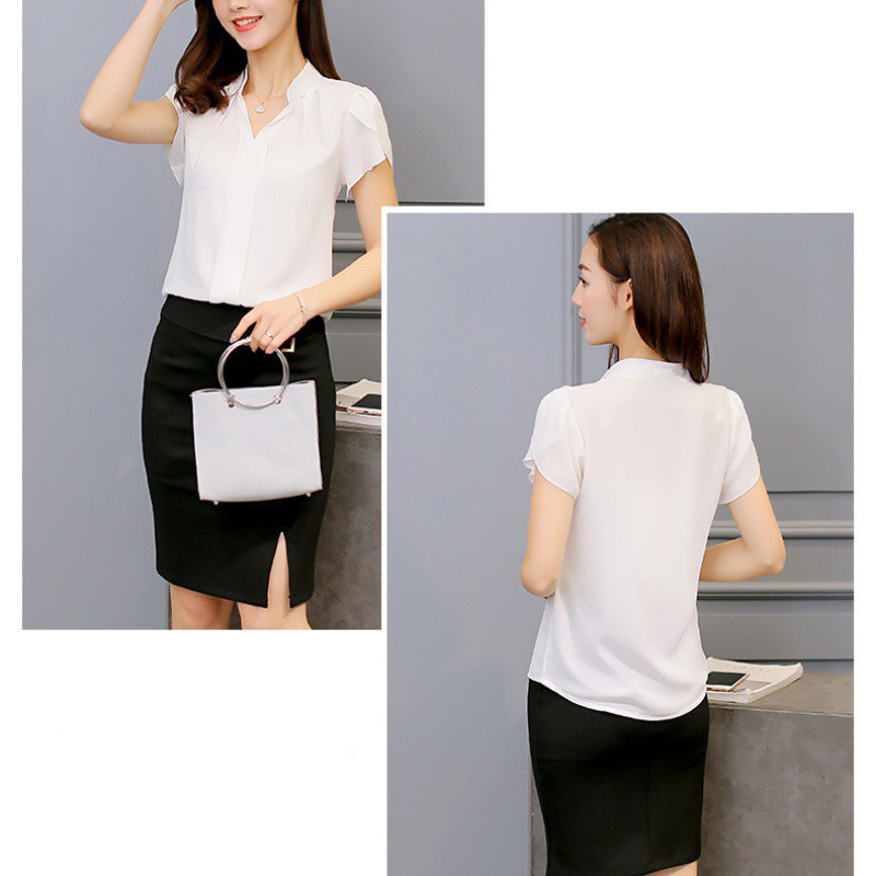 FREESHIP ĐƠN 99K_ Áo Chiffon Cổ Chữ V Ngắn Tay Kiểu Hàn Quốc