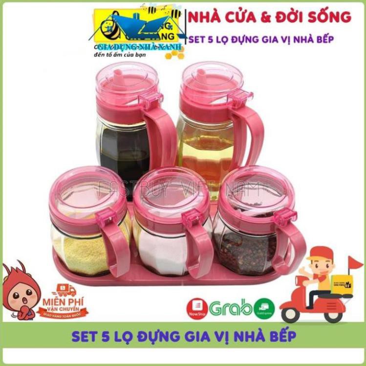 [Mua ngay] Hũ Đựng Gia Vị, Set 5 Lọ Đựng Gia Vị Thủy Tinh Sang Trọng Cao Cấp Cho Nhà Bếp HIP MART