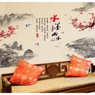 Decal dán tường phong cảnh núi non 3d