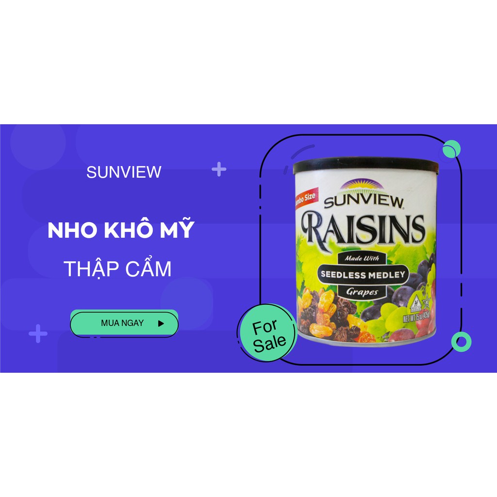 [DATE  :05/2023] Nho khô Thập Cẩm Sunview Raisins Mỹ - 425g - Hàng Chuẩn Trên lon Có Lá cờ Mỹ