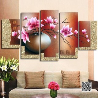 tranh đính đá bình hoa ghép 5 bức