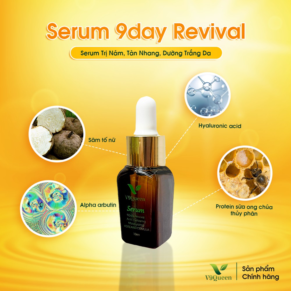 Serum Sáng Da Mờ Nám Tàn Nhang V9Queen Giúp Dưỡng Trắng Da Thu Nhỏ Lỗ Chân Lông, 9Day Revival 10ml | BigBuy360 - bigbuy360.vn
