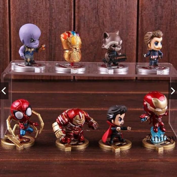 Set 8 Mô Hình Nhân Vật Siêu Anh Hùng Marvel Avengers Hulkbuster Infinity War Chibi