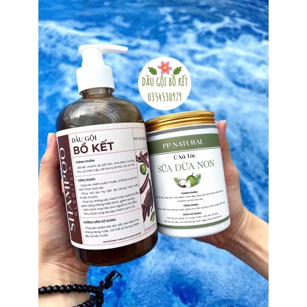 PP_NATURAL Dầu Gội Bồ Kết Thuần Chay - Ủ Xả Tóc Sữa Dừa Non - Combo Phục Hồi